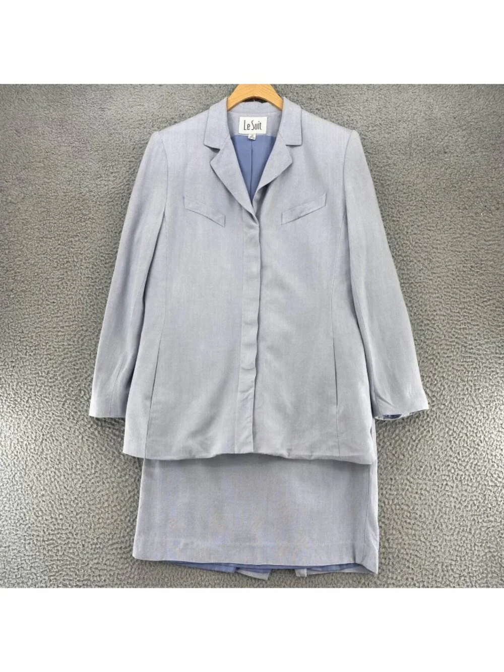Le Suit Set Womens 10 Blue Blazer Button Jacket Pockets Straight & Pencil Skirt*